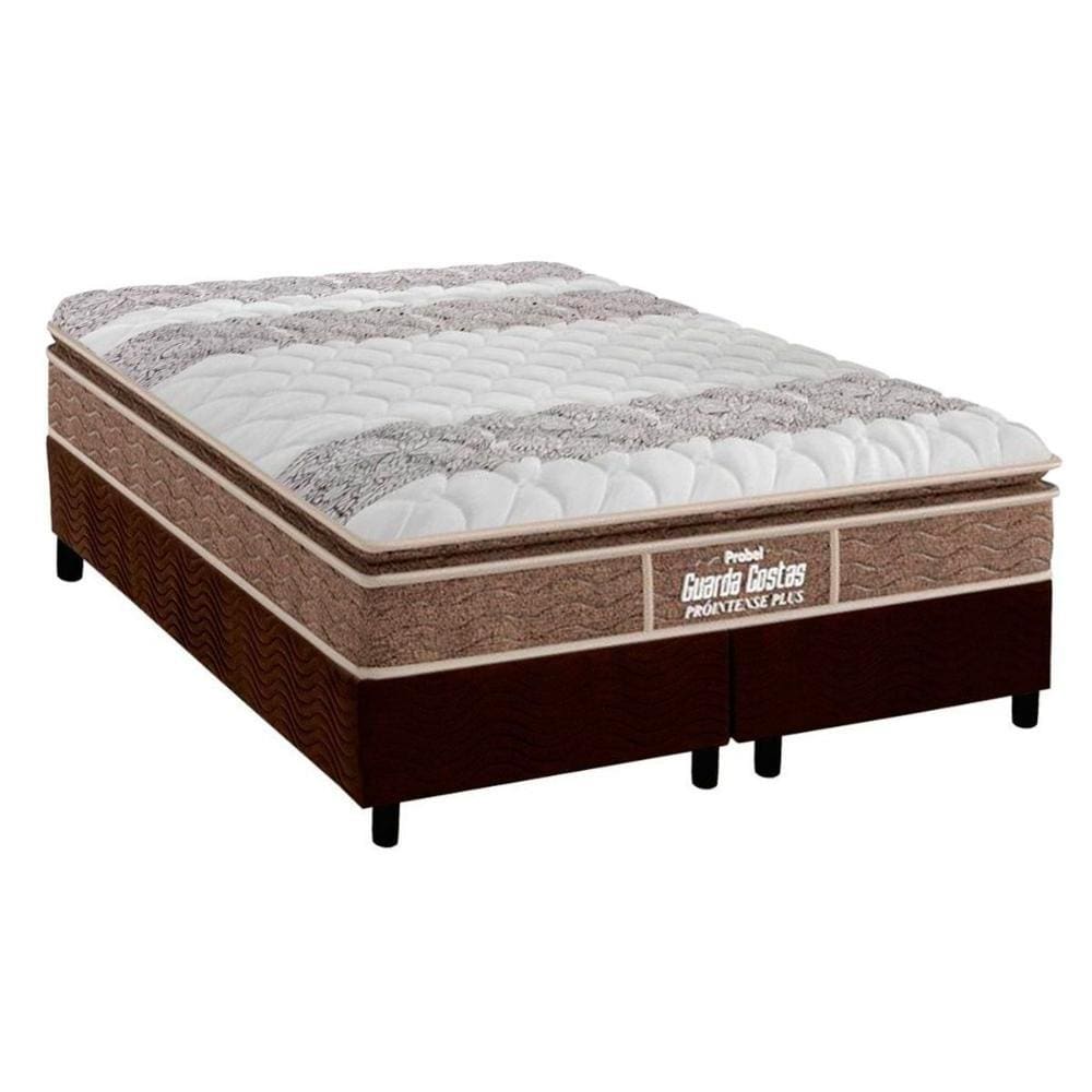 Cama Box Queen: Colchão Ortopédico Probel D33/EP Guarda Costas Próintense Plus + Base CRC Suede Brown(158x198)