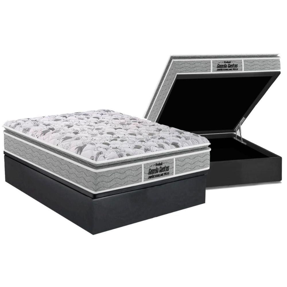 Cama Box Baú Casal: Colchão Ortopédico Probel D45 / EP Guarda Costas PróExtreme Plus Pillow Top + Base CRC Suede Gray(138x188)