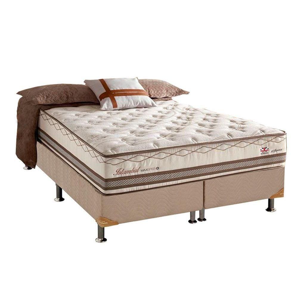 Cama Box Queen: Colchão Molas Herval Maxspring Istambul + Base CRC Suede Clean(158x198)