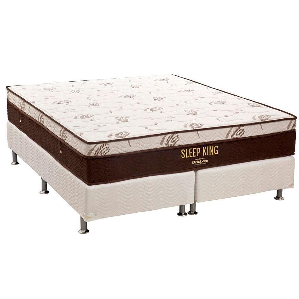 Cama Box King: Colchão Molas Ensacadas Ortobom SuperPocket Sleep King Látex + Base CRC Courano White(186x198)