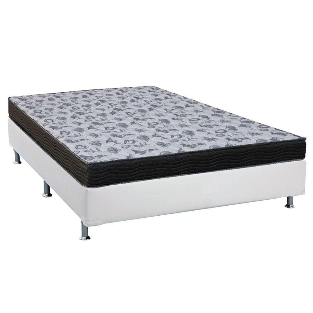 Cama Box Viúva: Colchão Anatômico Ortobom D33/EP Fort Tech ISO 100 + Base CRC Suede White(128x188)