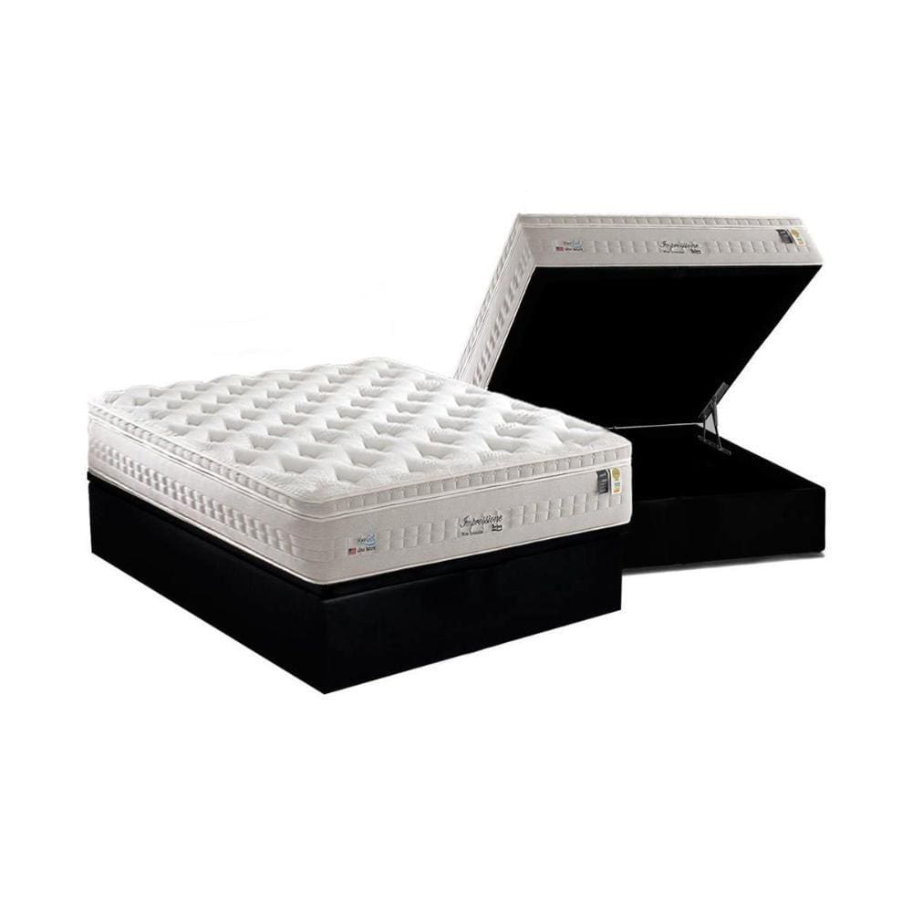 Cama Box Baú Casal: Colchão Molas Anjos MasterPocket Ensacadas Impressione + Base CRC Suede Black(138x188)