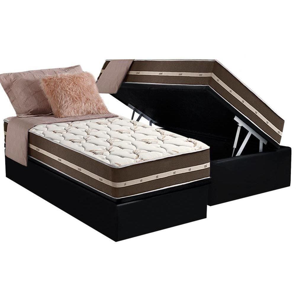 Cama Box Baú Solteiro: Colchão Molas Anjos Superlastic Classic + Base CRC Courano Black(88x188)