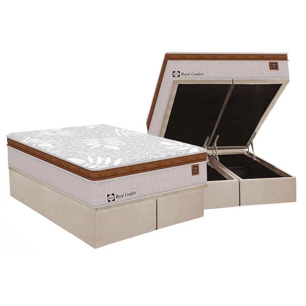Cama Box Baú Queen: Colchão Molas Sealy LFK Sealy Royal Comfort Plus + Base CRC Suede Clean(158x198)