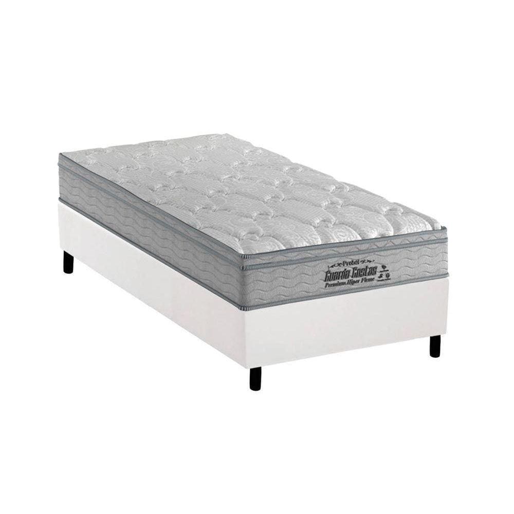Cama Box Solteiro: Colchão Espuma Probel D40 Guarda Costas Premium Hiper Firme + Base CRC Courano White(88x188)