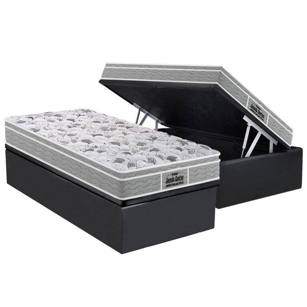 Cama Box Baú Solteiro: Colchão Ortopédico Probel D45 / EP Guarda Costas PróExtreme Plus + Base CRC Suede Gray(88x188)