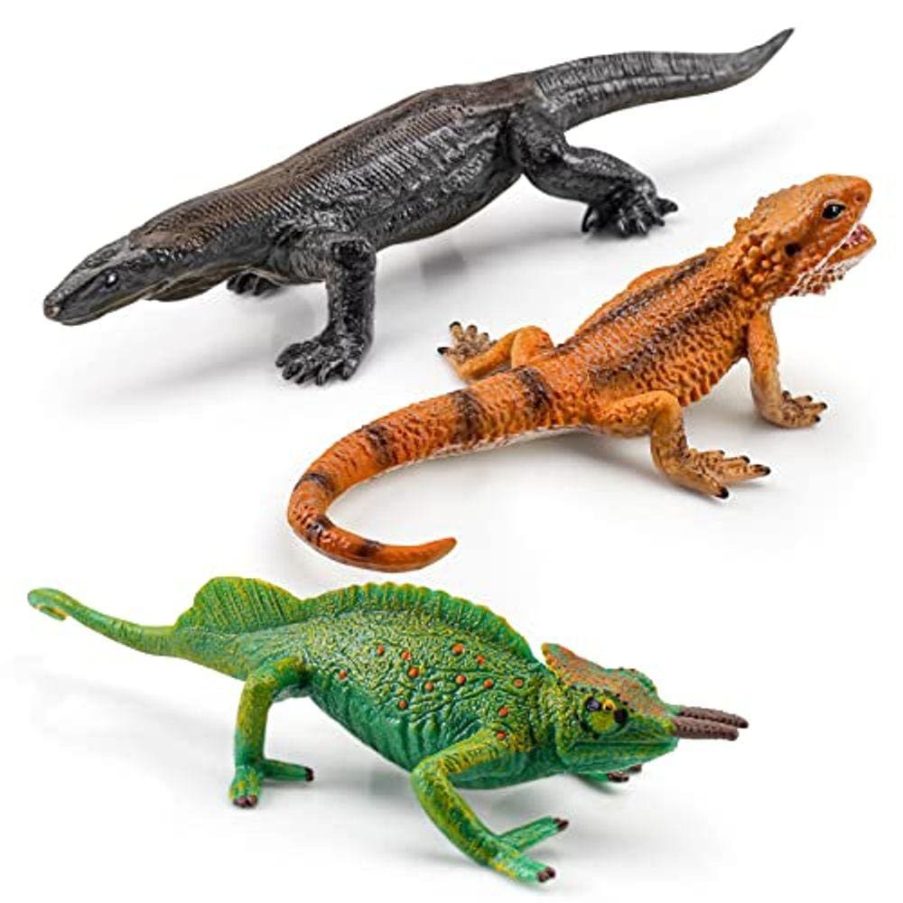 3PCS Plástico Lagarto Figura Barbudo Dragão Brinquedo Floresta Camaleão Madeira Animal Figurines Brinquedos Set Plastic Animais Figura Presente para C