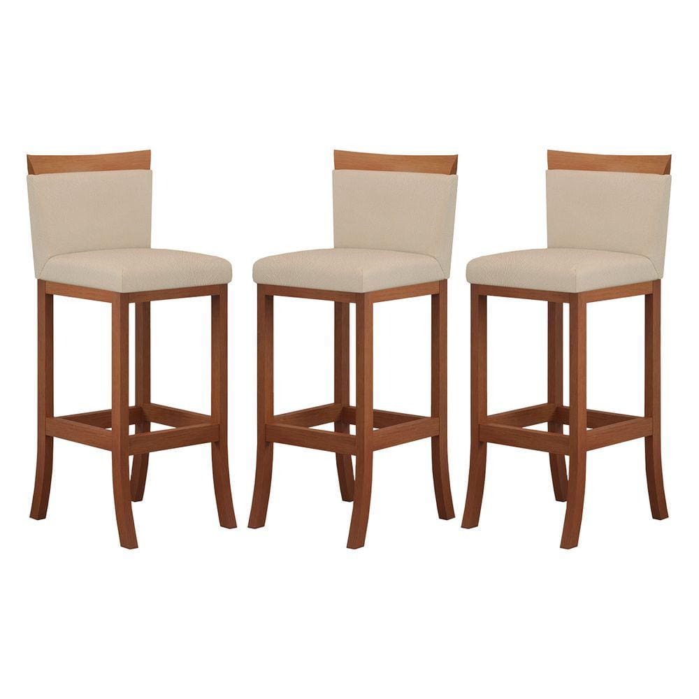 Kit 3 Banquetas Alta Encosto Estofado 38x102 Cm Paris Madeira Maciça Castanho Suede CCS