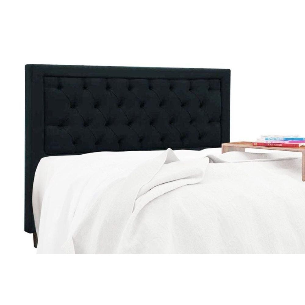 Cabeceira Cama Box Estofada Casal Casal Baronesa Casal - Suede Negro - Simbal