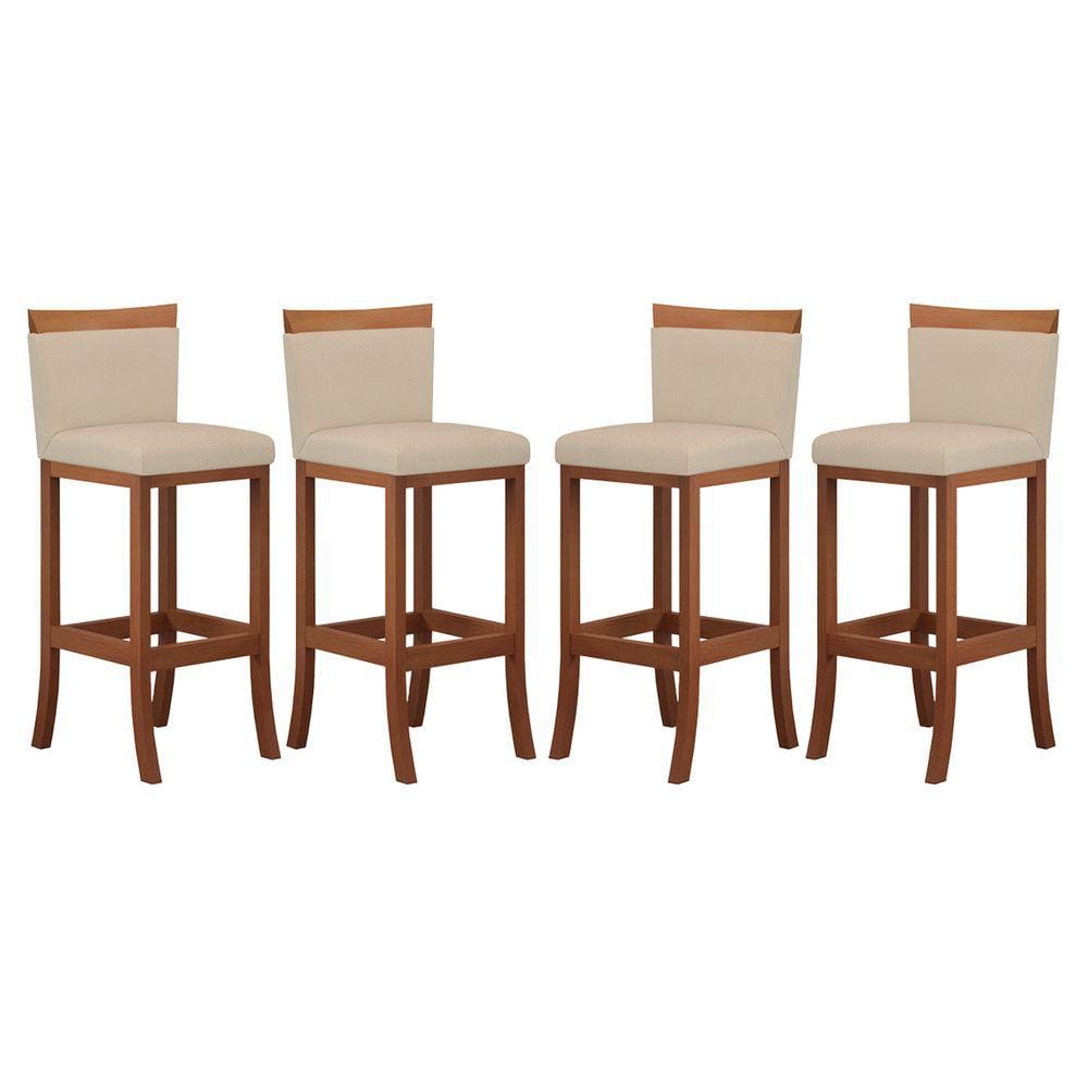 Kit 4 Banquetas Alta Encosto Estofado 38x102 Cm Paris Madeira Maciça Castanho Suede CCS