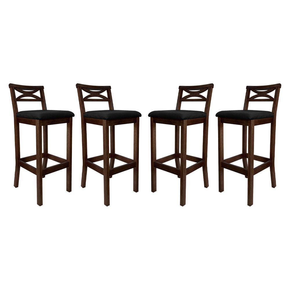 Kit 4 Banquetas Alta Estofada para Bancada Madri Madeira Capuccino Suede CCS