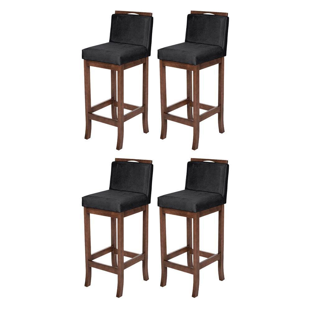 Kit 4 Banquetas Alta para Cozinha Americana Turim Madeira Capuccino Suede CCS