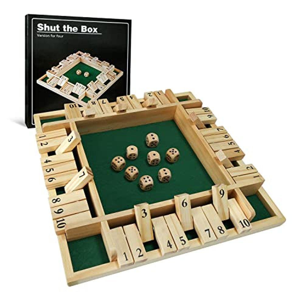 GOTHINK 12 polegadas Feche o jogo de dados da caixa com 8pcs Dados Mesa de madeira tradicional Math Board Game 10 números para crianças adultos, sala