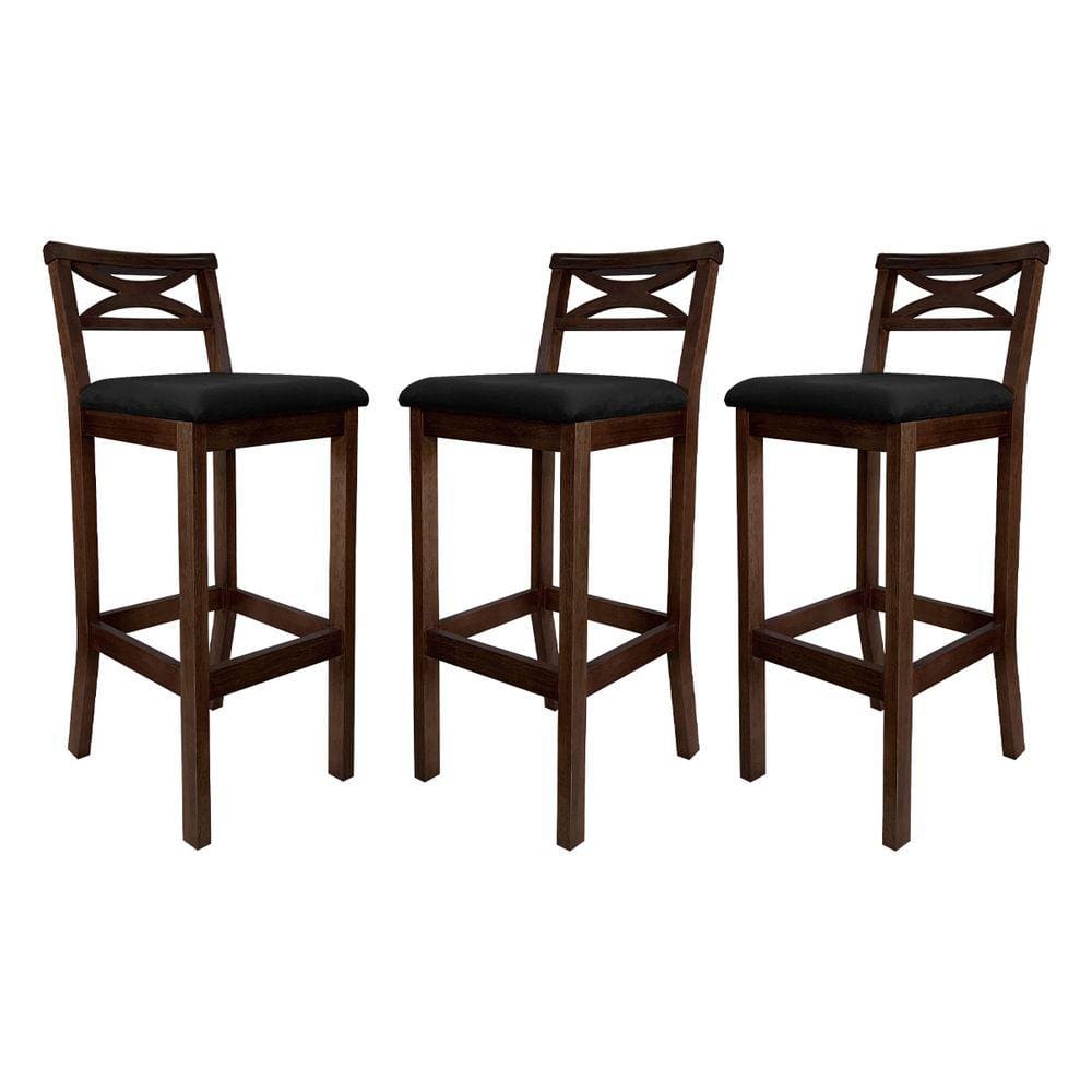 Kit 3 Banquetas Alta Estofada para Bancada Madri Madeira Capuccino Suede CCS