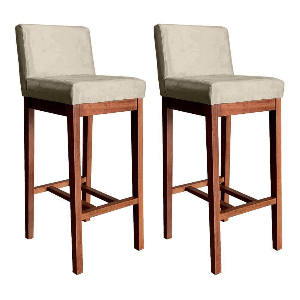 Kit 2 Banquetas Alta Moderna Estofada Lisboa 100 Cm Madeira Maciça Castanho Suede CCS