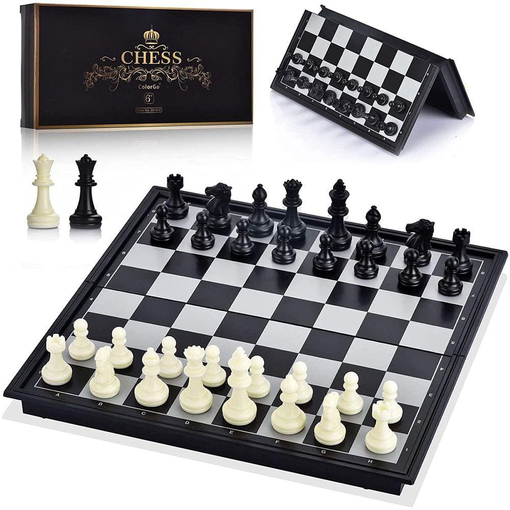ColorGo Chess Set com tabuleiro de jogos de viagem magnética dobrável e 2 rainhas extras para crianças e adultos