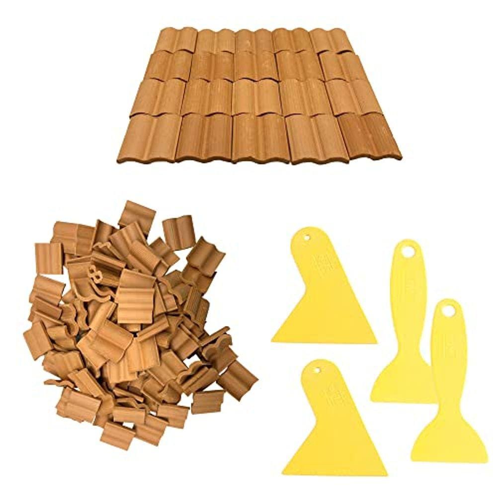 Cayway 100 PCS Mini Telhas Vermelhas Modelo Conjunto de Edifícios, 18mm Telhas Falsas Modelo Mesa de Areia Micro Paisagem Acessórios DIY Dollhouse Tij