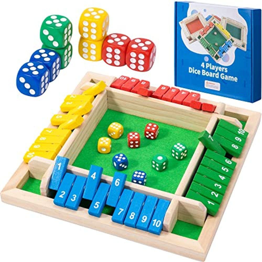 Feche a caixa Jogo de Dados,8 Dados 1-4 Jogadores Mesa de Madeira Jogo de Habilidades Matemáticas com Drop it Game Instruções para Crianças Adultos Fá
