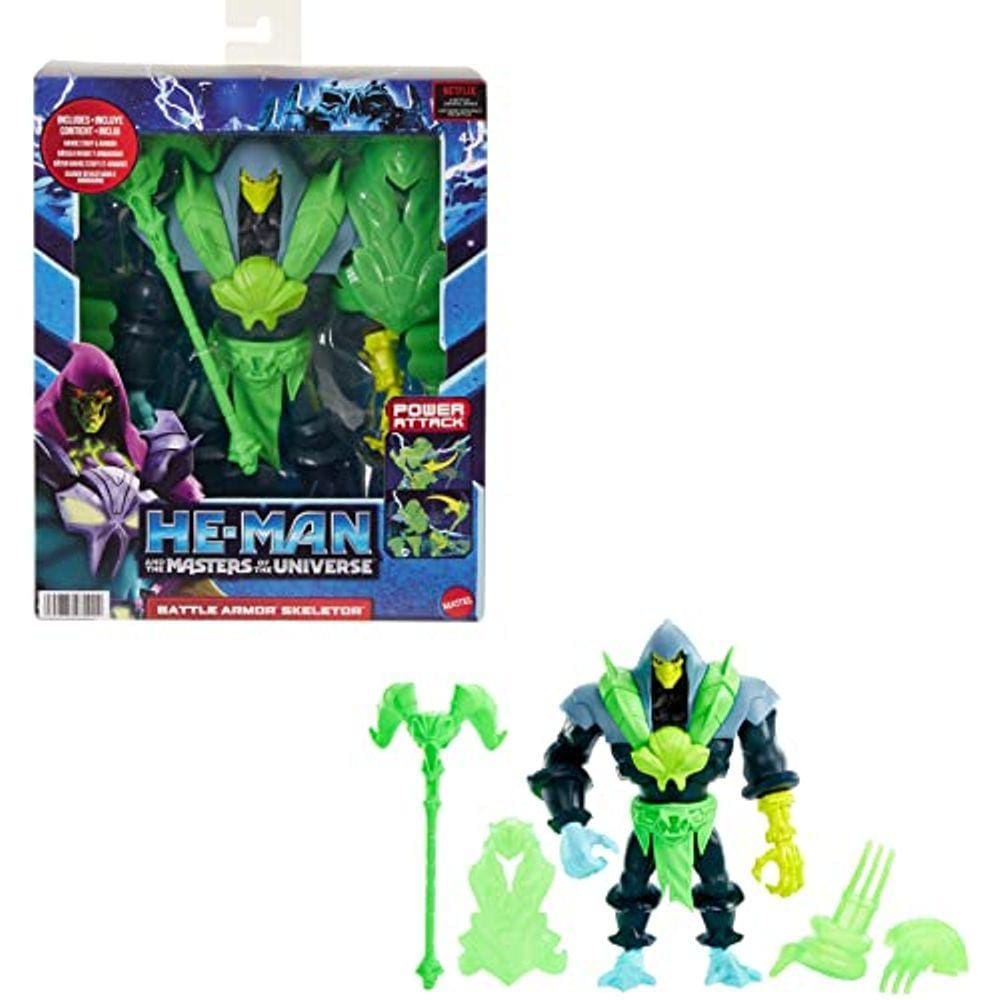 Boneco grande de esqueleto de luxo He-Man and The Masters of the Universe com movimento de ataque poderoso e 4 acessórios inspirados na série animada