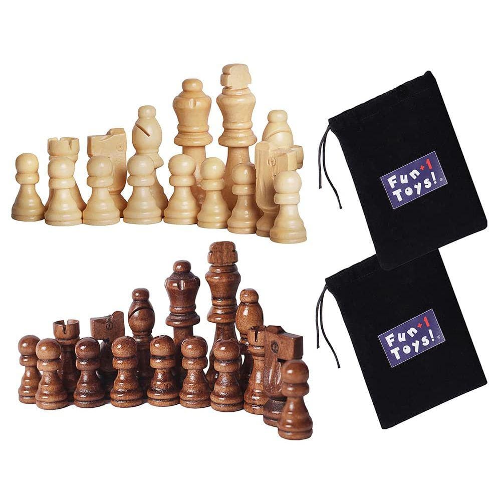 Peças de xadrez divertidas+1 brinquedos! 32 unidades de madeira com saco de armazenamento