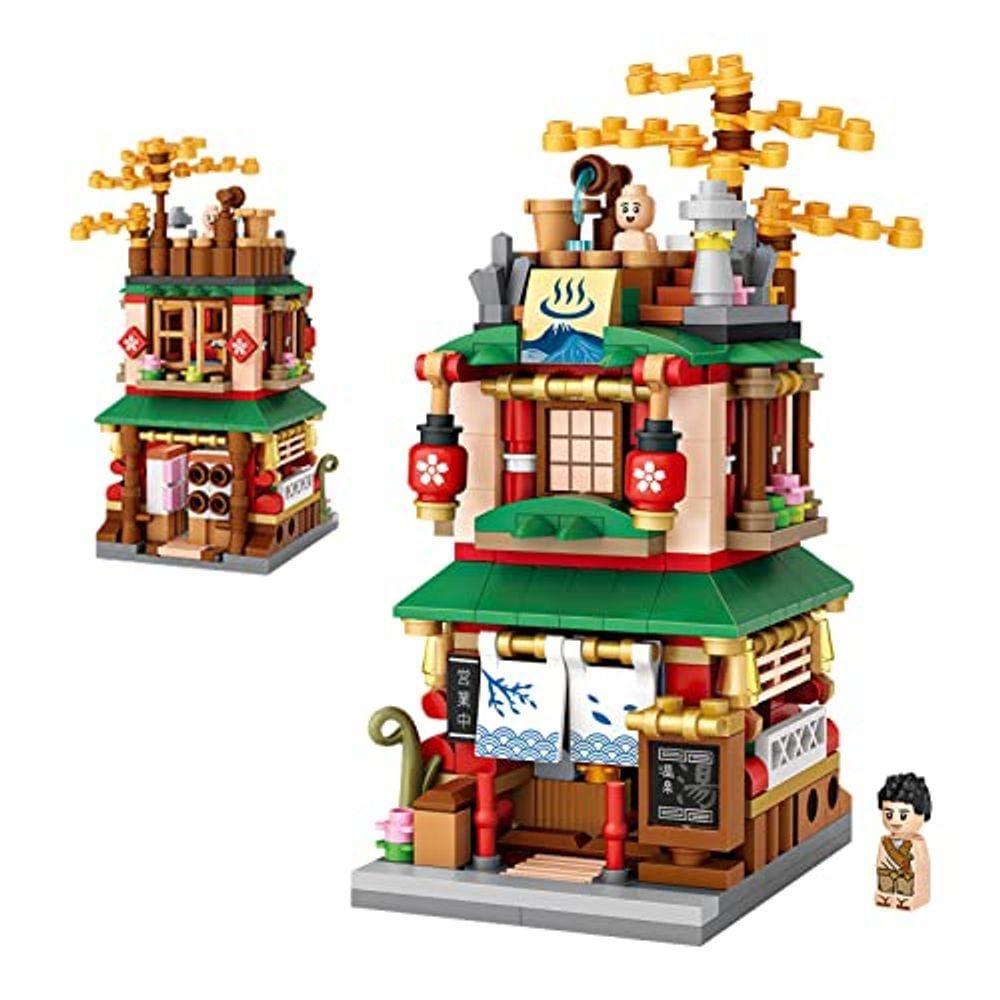 Tijolos japoneses da loja Street View, Mini DIY Building Blocks Modelo MOC Construction Toy (Hot Spring Shop)