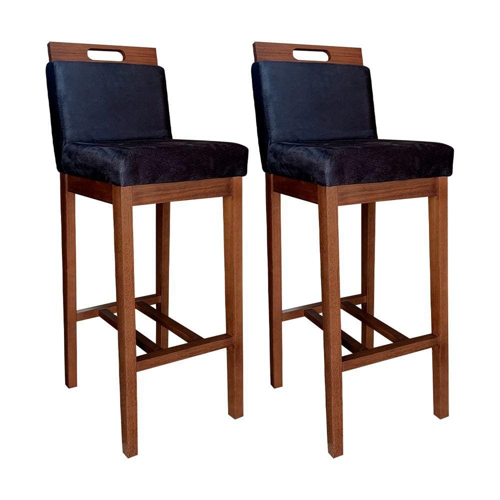 Kit 2 Banquetas Alta Veneza para Ilha de Cozinha Madeira Maciça Castanho Suede CCS