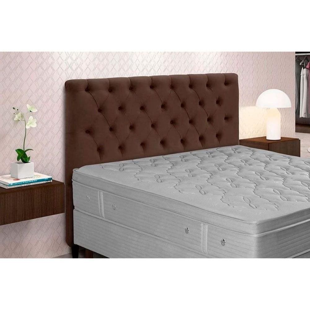 Cabeceira Cama Box Estofada Casal Casal Embaixatriz Plus Suede Marrom Chocolate - Simbal