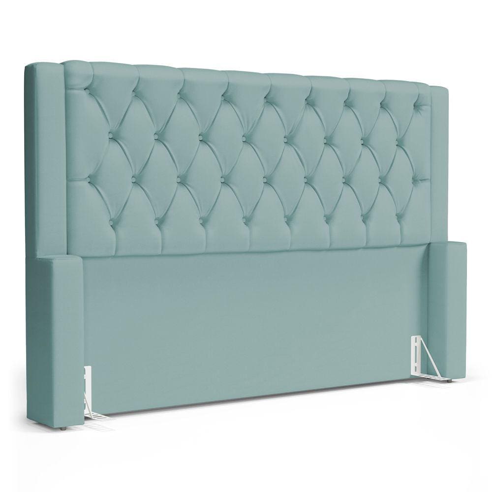 Cabeceira Cama Box Casal Padrão Atena 160cm Capitonê com Frame Veludo Acqua - Desk Design