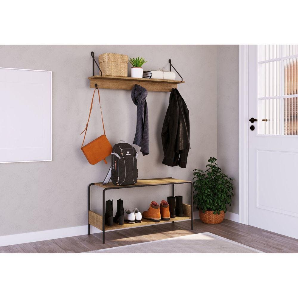 Prateleira Decorativa Multiuso com 3 Ganchos Industrial Artesano Vermont/Preto