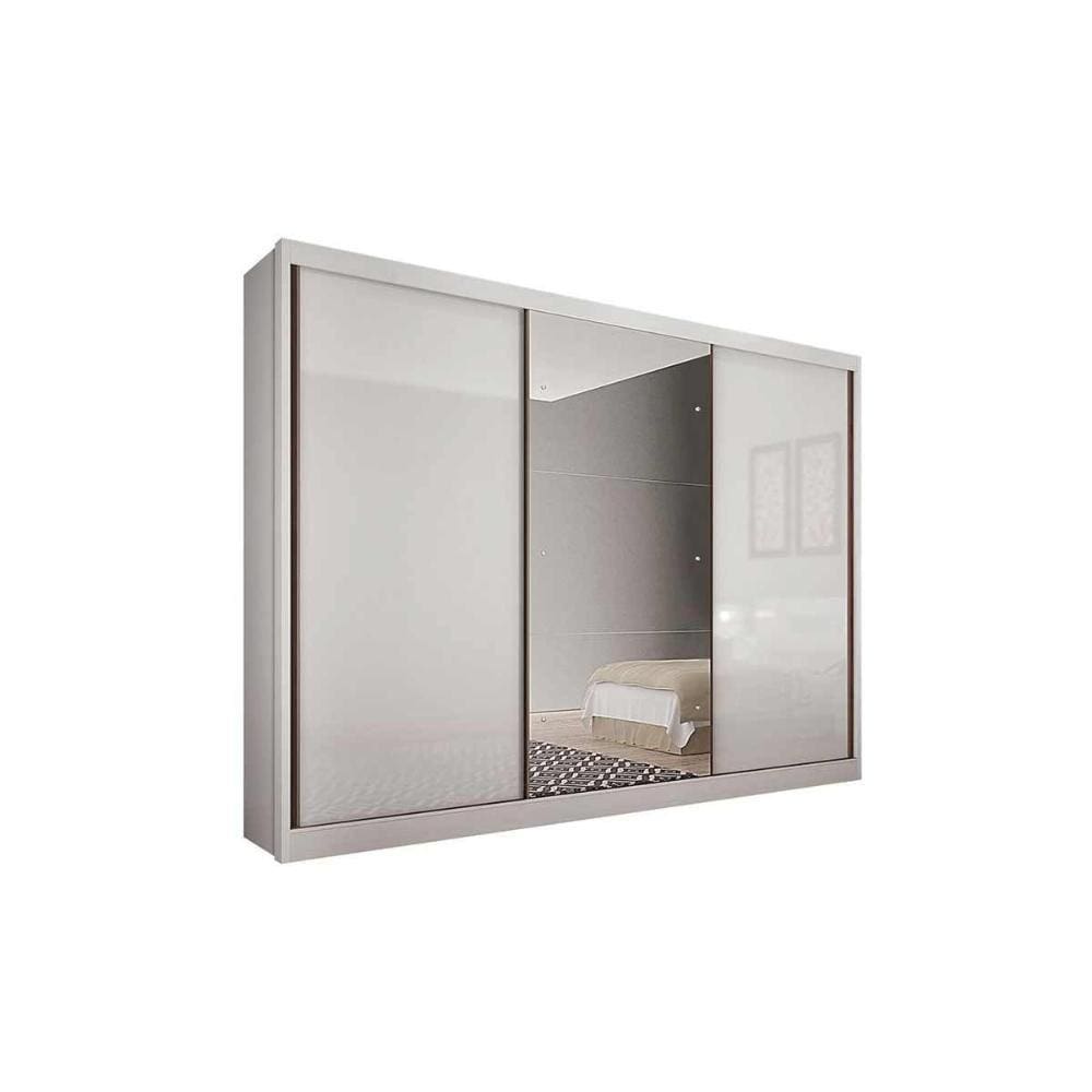 Guarda Roupa Casal 3 Portas de Correr e 8 Gavetas c/ 1 Espelho Sonetto/Toulon Plus Branco - Novo Horizonte