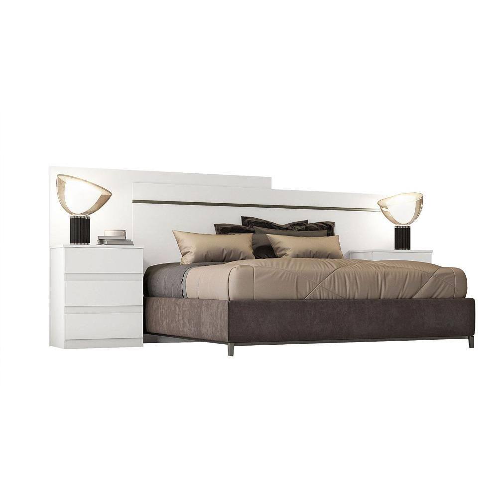 Cabeceira Cama Box Madeirado Branco Queen Sollo 2 Mesas c/ 6 Gavetas Branco - Novo Horizonte