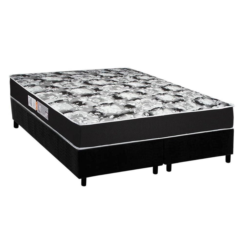 Cama Box Queen: Colchão Espuma D45 Luckspuma Gran Luck Pro + Base CRC Suede Black(158x198)