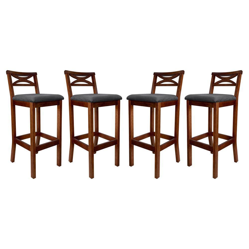 Kit 4 Banquetas Alta para Cozinha Madri Madeira Castanho Suede CCS