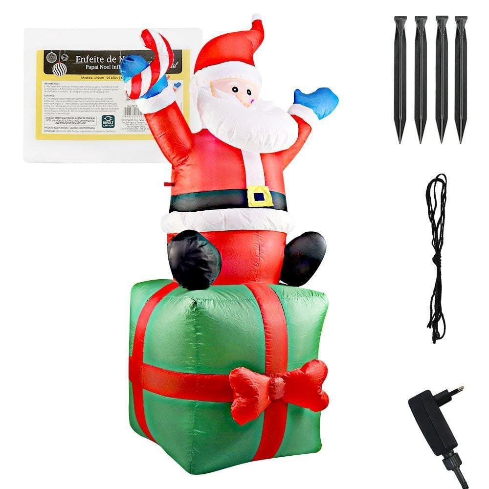 Papai Noel Infláel Sentado No Saco De Presente 190Cm Bivolt