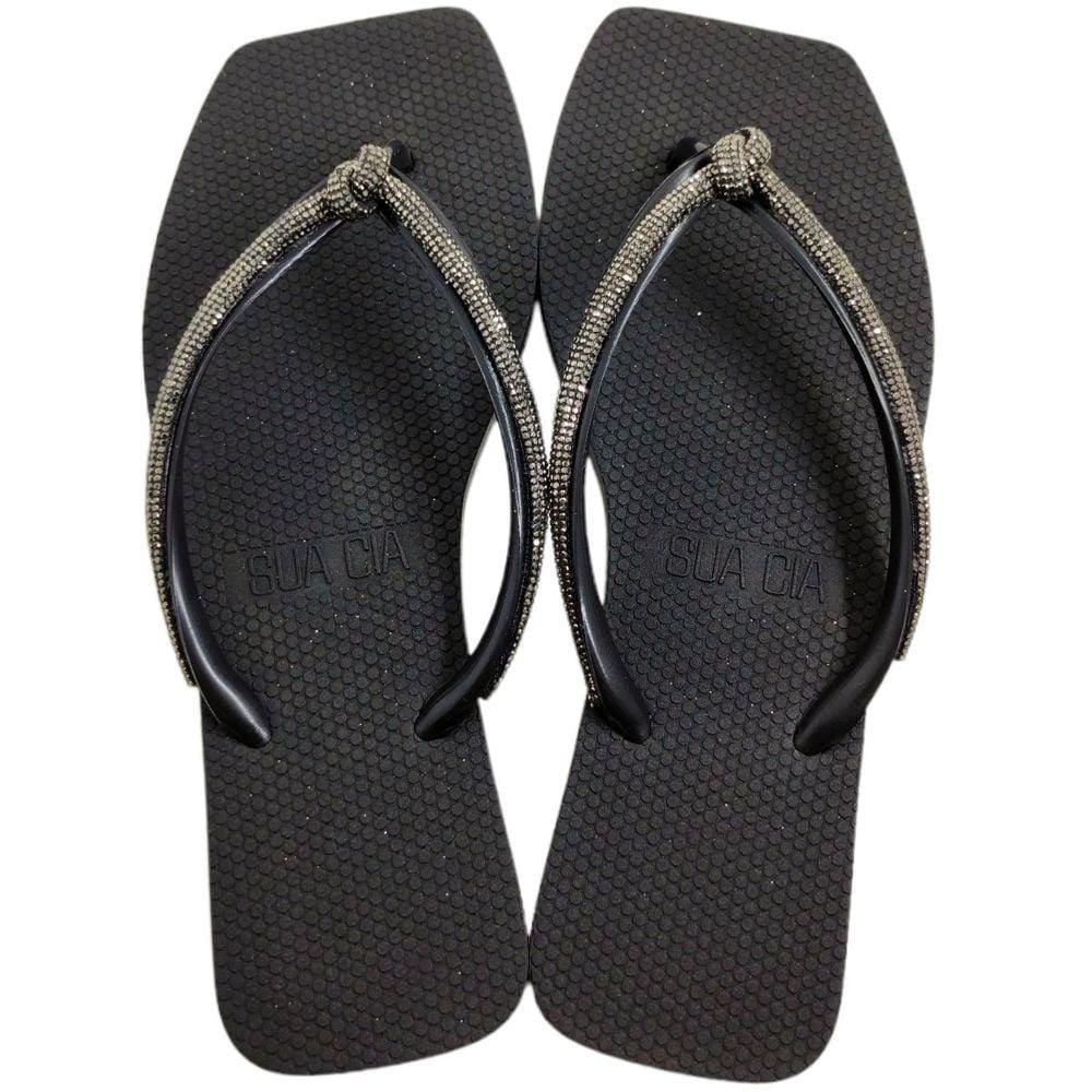 Chinelo de Dedo Feminino Casual Bico Quadrado com Strass Sua Cia 8503.17003