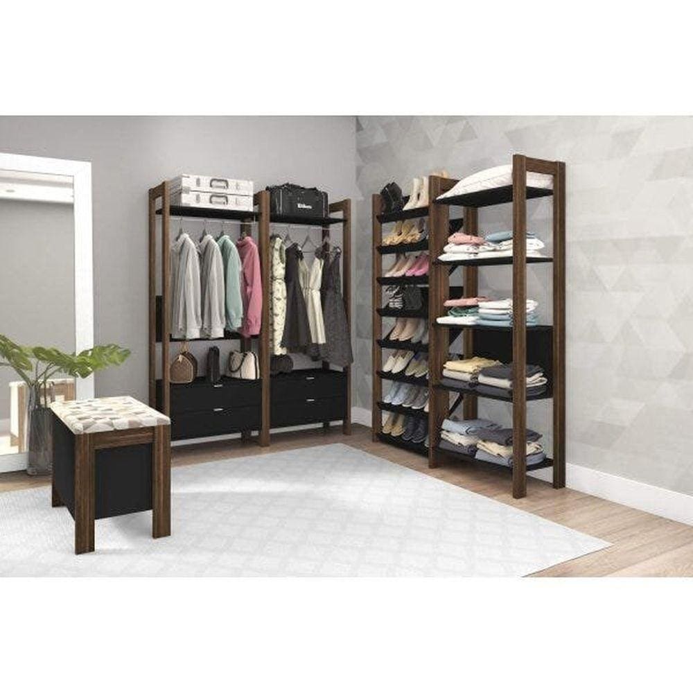 Sapateira 8 Prateleiras Az1006 Tecno Mobili Preto/Nogal