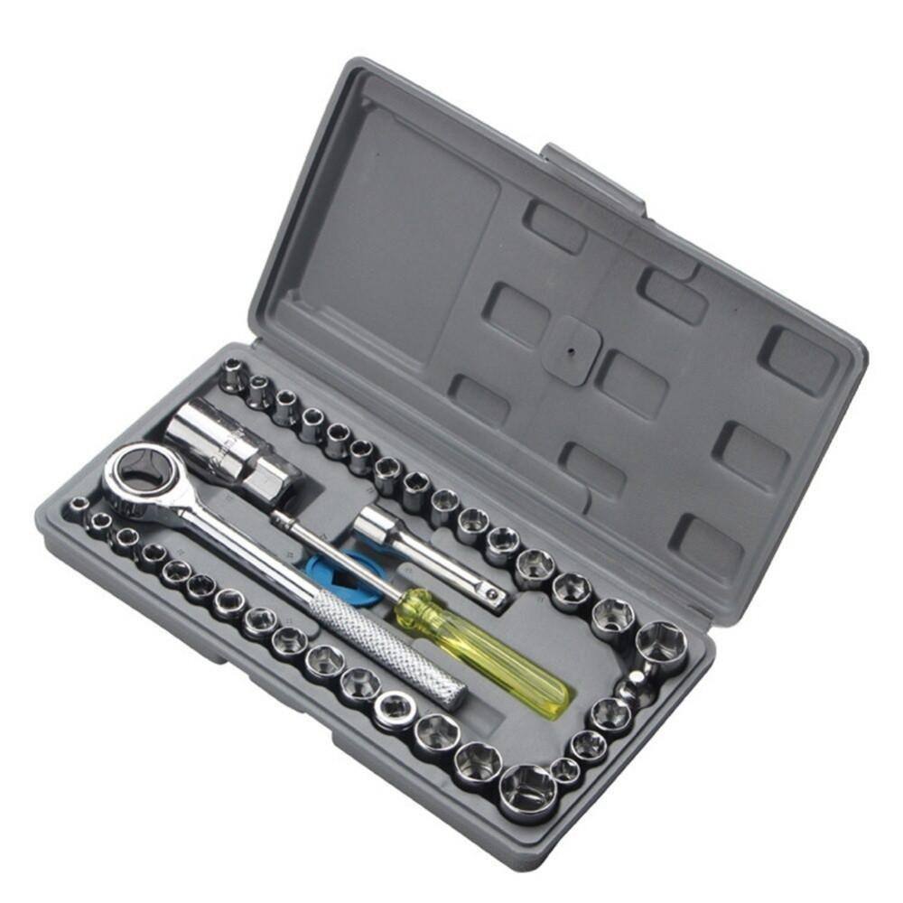 Kit Soquetes 40 Pçs Com Chave Catraca Reversível 1/4+ Maleta
