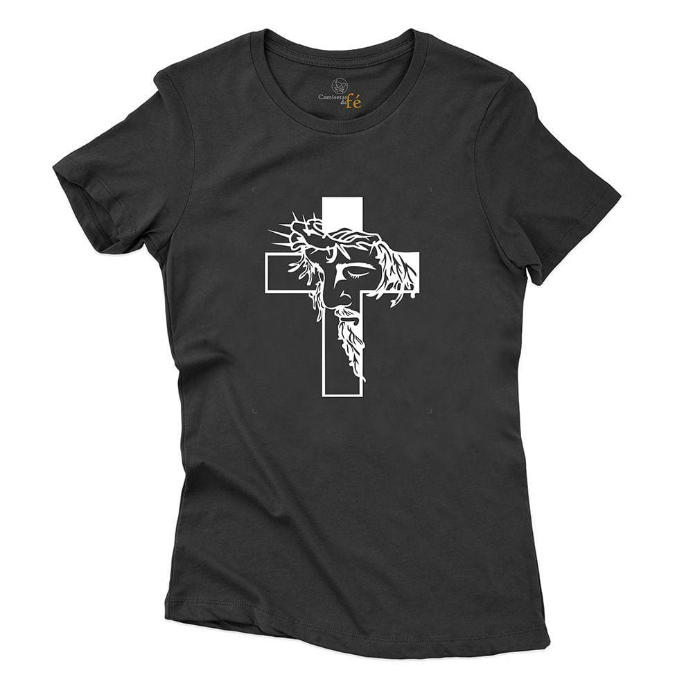Camiseta Algodao Feminina Estampa Jesus Cristo Cruz Catolica Resistente a Lavagem Macia