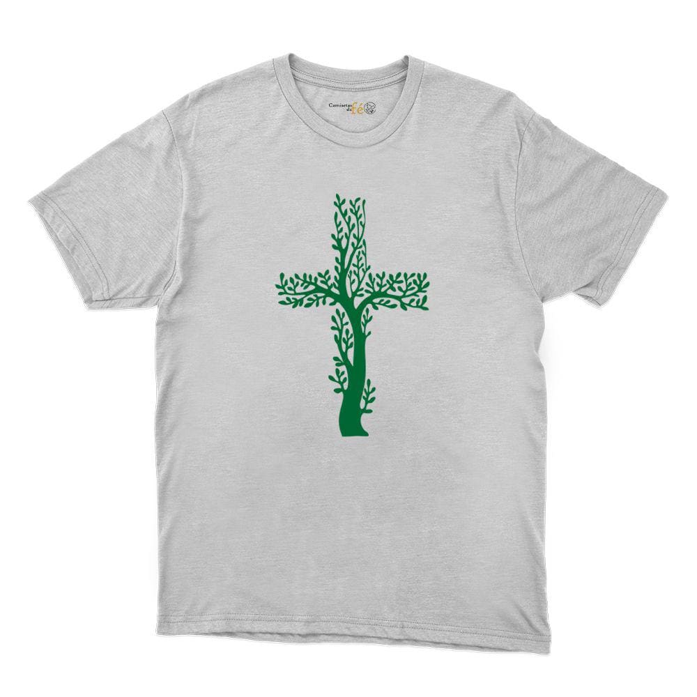 Camiseta Casual Masculina Algodao Arvore Cruz Manga Curta Design Moderno Tendencia