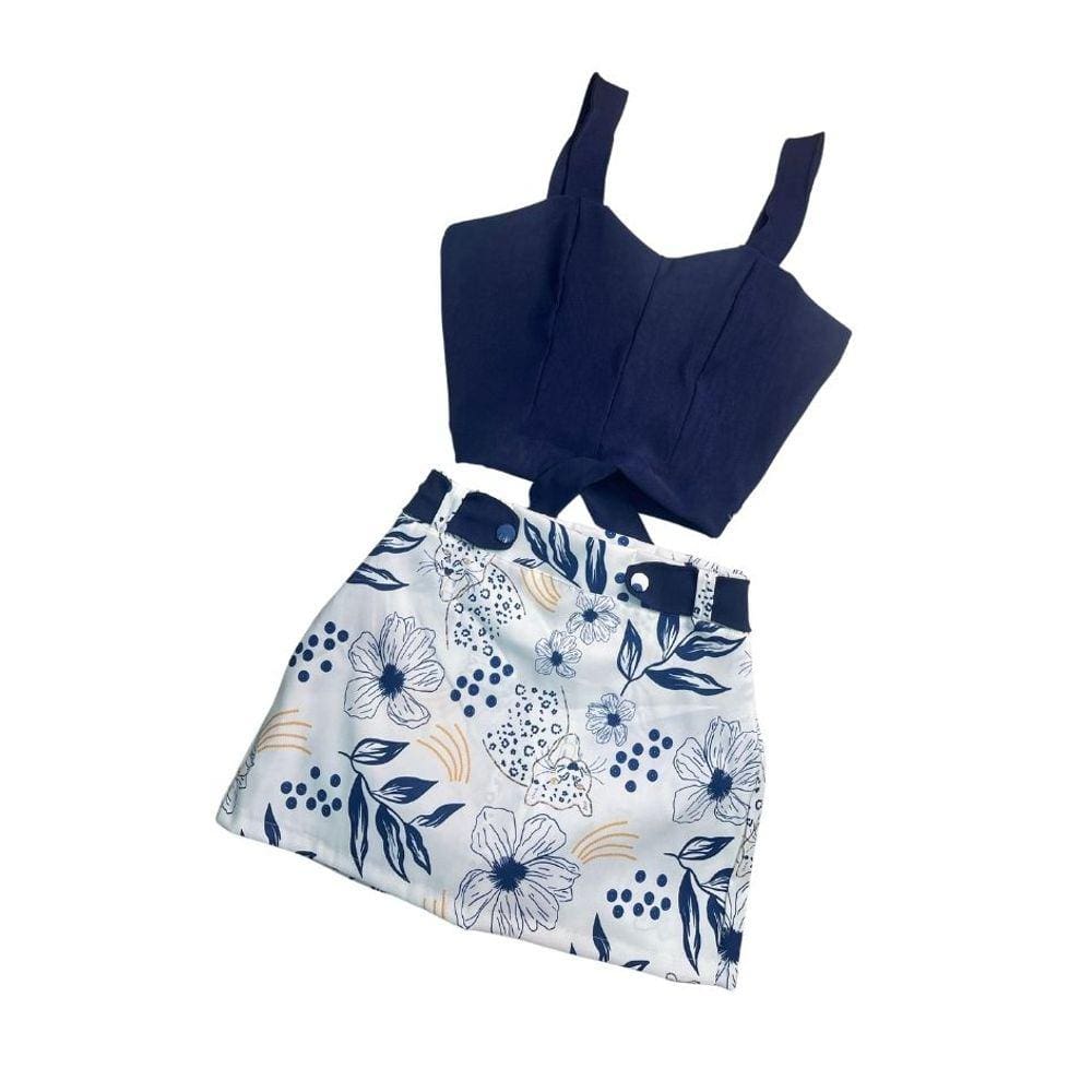 Conjunto Plus Size Short Saia Estampado Cropped Botão Roupas