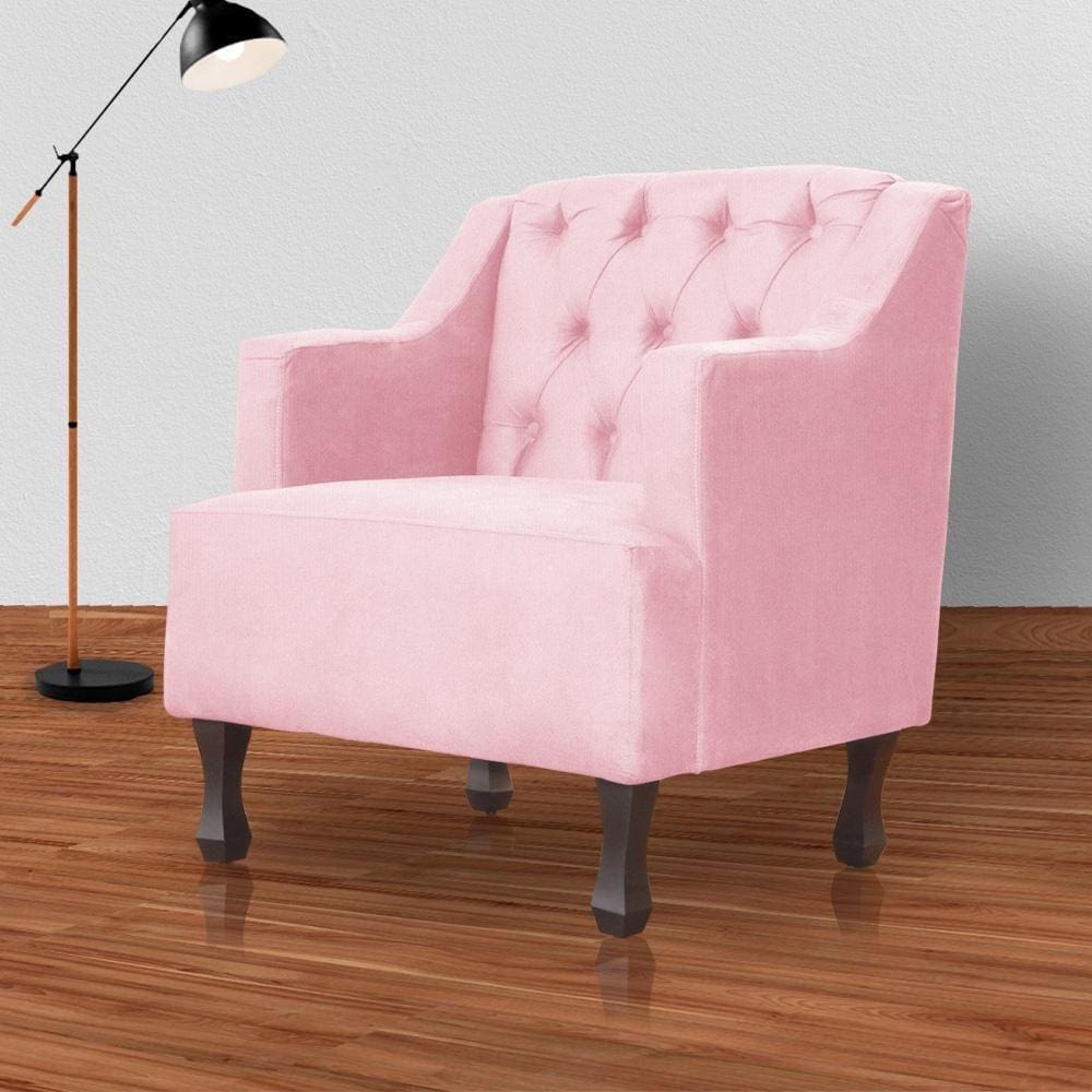 Poltrona Estofada Para Hall de Entrada Genesis Suede Rosa - LM DECOR