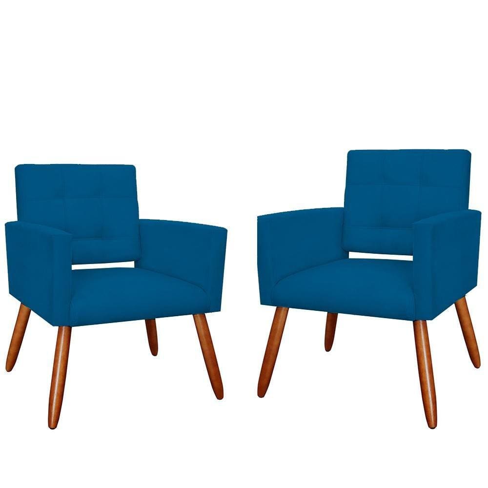 Kit 2 Poltronas Estofadas Para Sala Comercial Camila Suede Azul Royal - LM DECOR