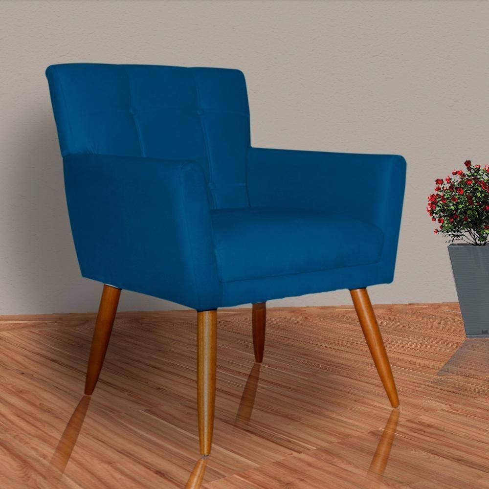Poltrona Decorativa Estofada Pés Palito Onix Suede Azul Royal - LM DECOR