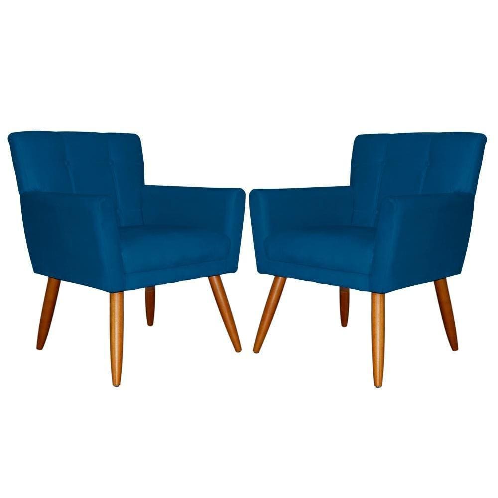 Kit 2 Poltronas Estofadas Para Salão de Beleza Onix Suede Azul Royal - LM DECOR