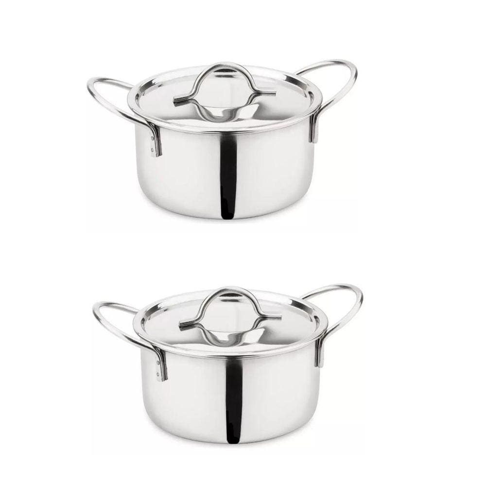 2 Mini Panela Caçarola Em Inox Pequena Com Tampa E Alça