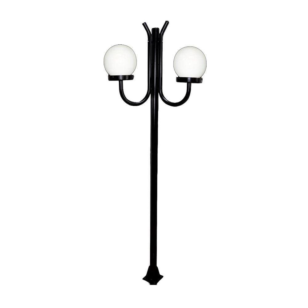 Poste Luminária Globo P Duplo Braço Curvo Cima Preto 200cm