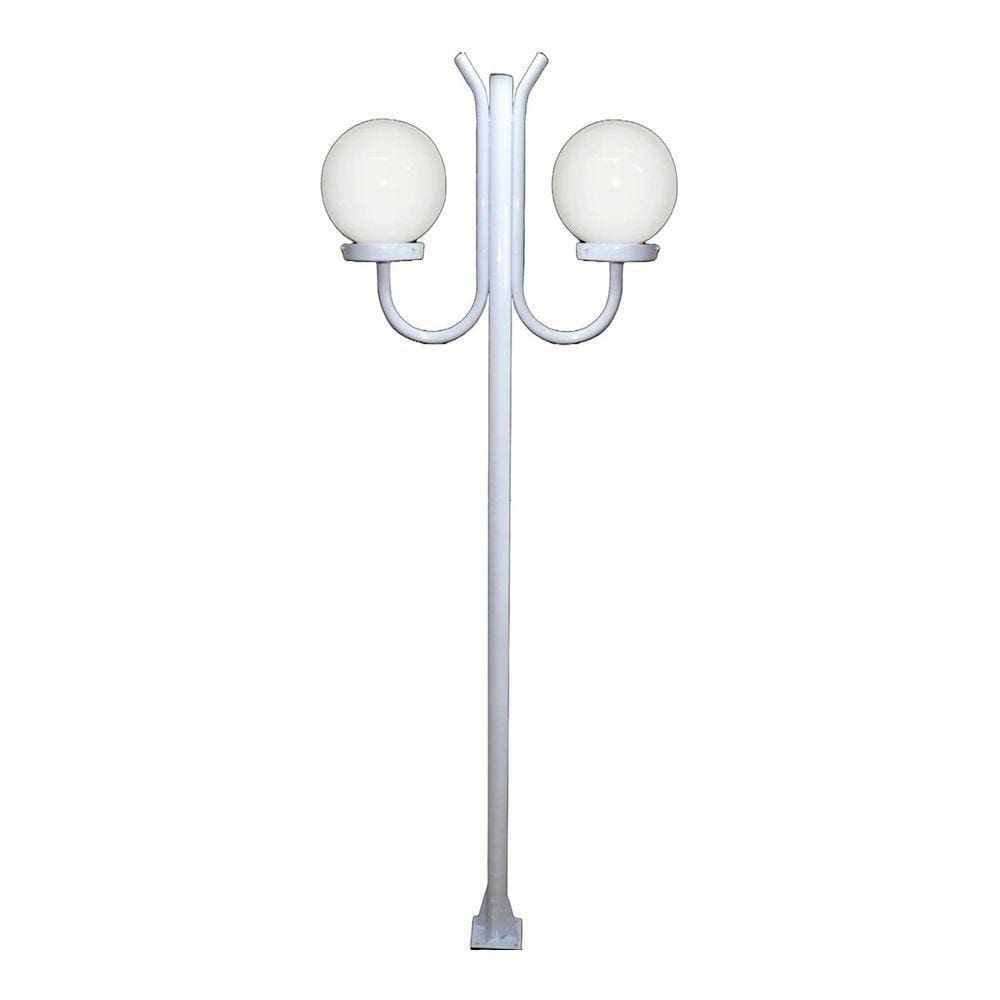 Poste Luminária Globo P Duplo Braço Curvo Cima Branco 200cm