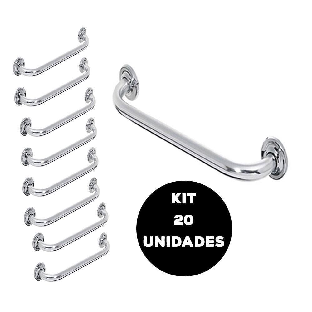 Barra De Apoio Alça Banheiro Inox 50Cm Kit 20 Unidades Cadeirante Deficiente Idoso