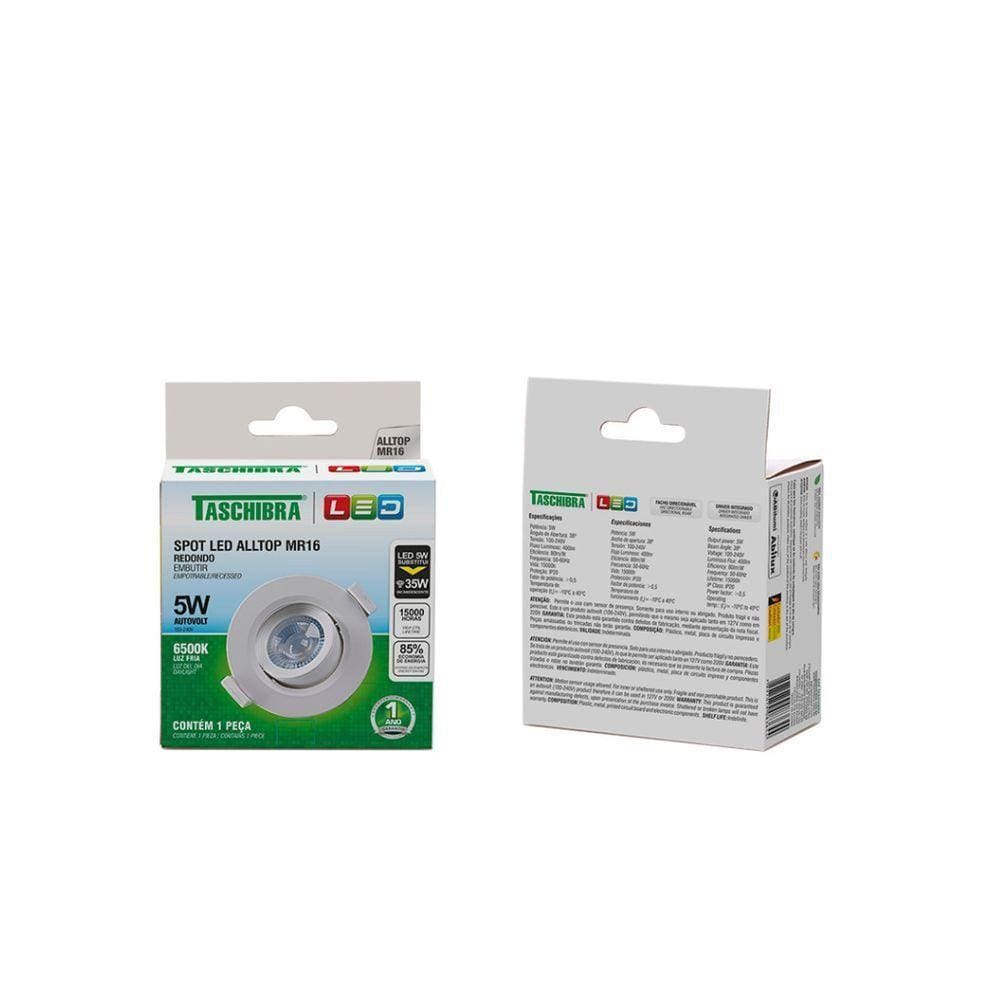 Spot Embutir Redondo Alltop Mr16 5w - Taschibra 6500k (branca)