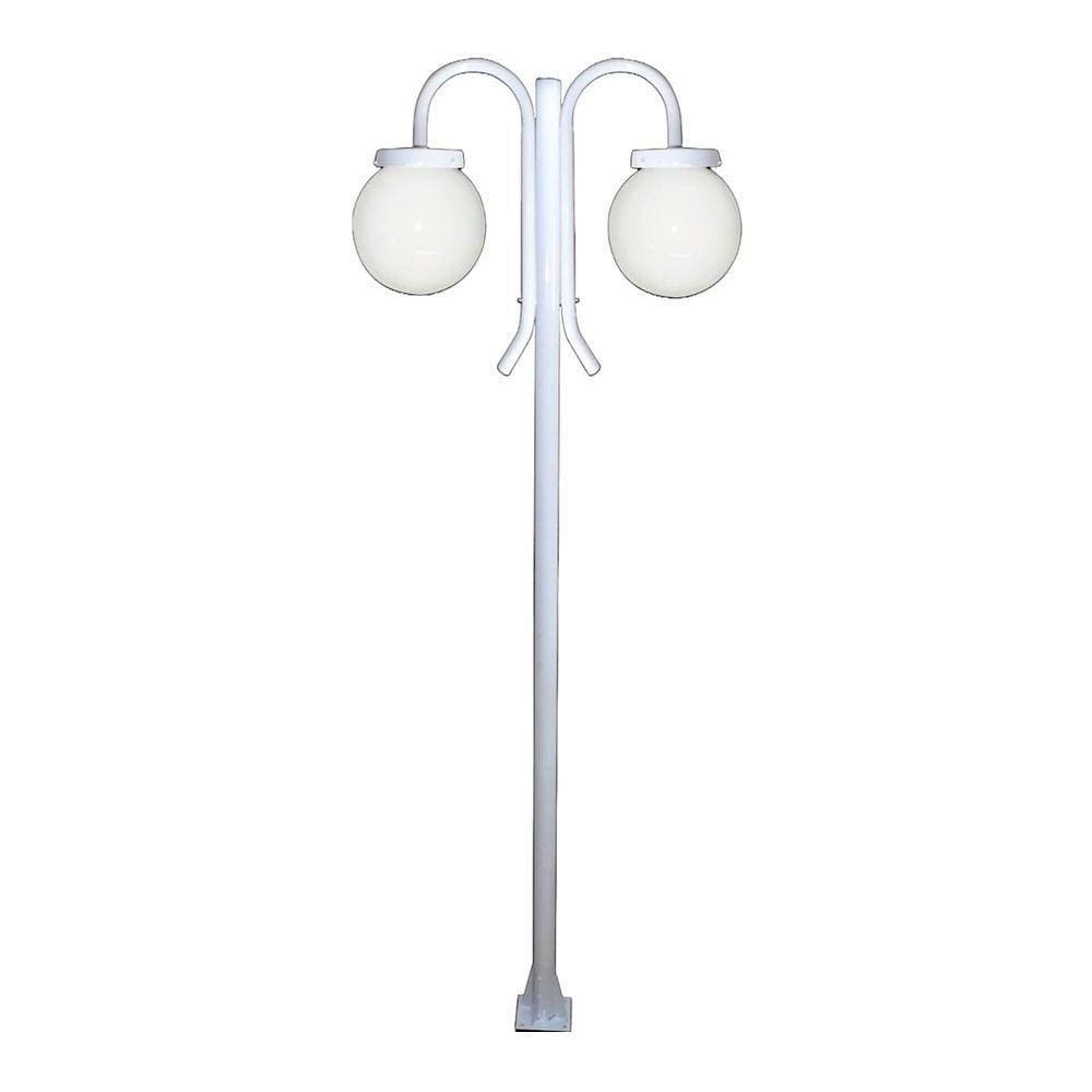 Poste Luminária Globo G Duplo Braço Curvo Baixo Branco 200cm
